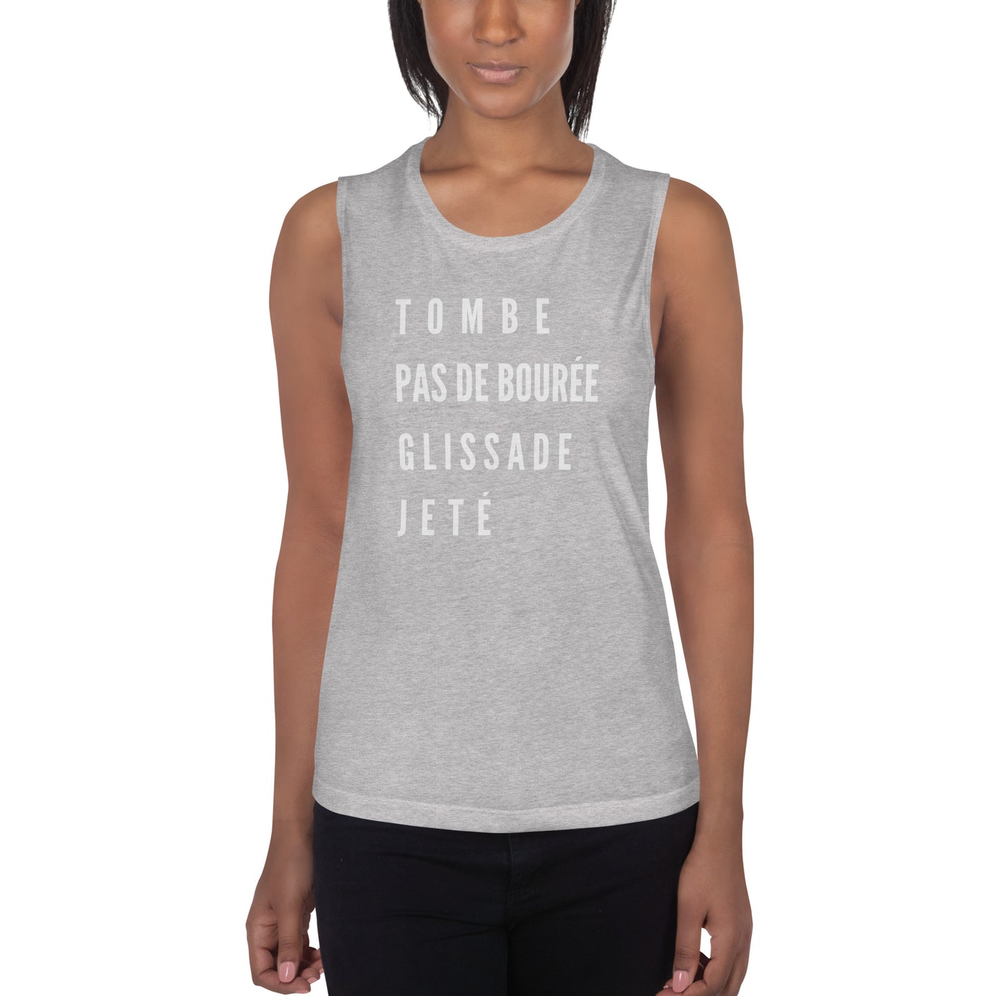 Ladies’ TPGJ white lettered Muscle Tank